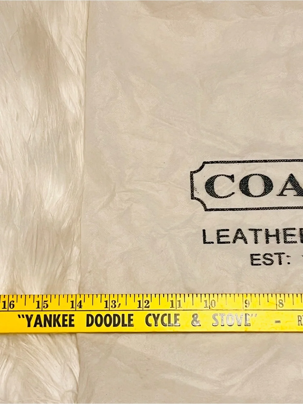 Coach White Dust Bag with Yellow Measuring Tape Accent